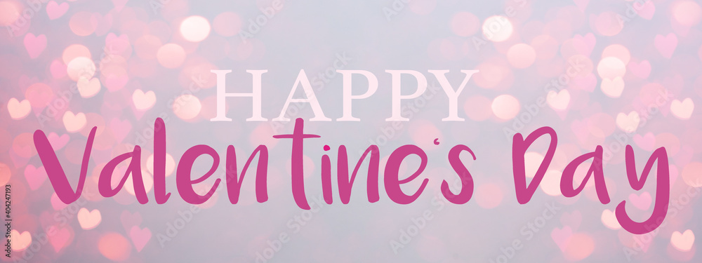 Hearts abstract background in pink colors, isolated on pastel pink texture - Happy Valentine's Day Banner panorama - Hearts bokeh / Love pattern

