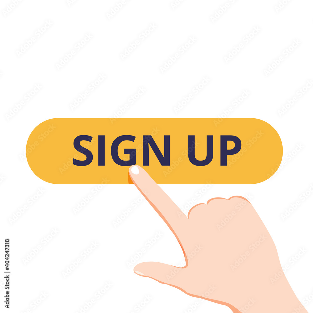Online sign up, click on the registration button and lead conversion process. Hand pushing the CTA button, enrolling. Online sign up, click on the registration button and lead conversion process. Hand pushing the CTA button, enrolling.