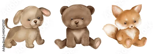Panel kuchenny z motywem Watercolor illustration animal portraits. Cute kids Stuffed Toys.