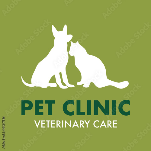Pet clinic, veterinary care, vet clinic, pet hospital for animals concept vector illustration. Silhouette of dog and cat in flat design.