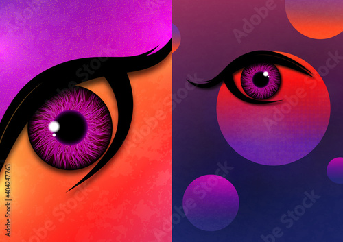 Collection of postcards. Creative mystic eye, flowing style, gradient background, texture. Poster, banner, flyer. Vector illustration