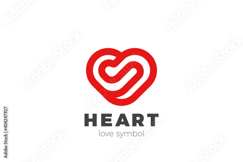 Heart Love Logo design vector template Linear Outline style. Valentines day Romantic dating Charity Donation Logotype concept icon.