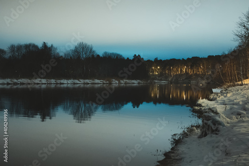 Night Pirita river at winter time.