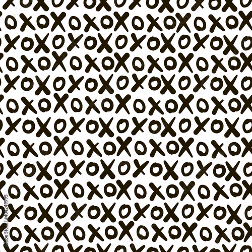 Hugs and kisses abbreviation seamless pattern. Xoxo black and white background. Love relationship Valentines Day design. Vector illustration