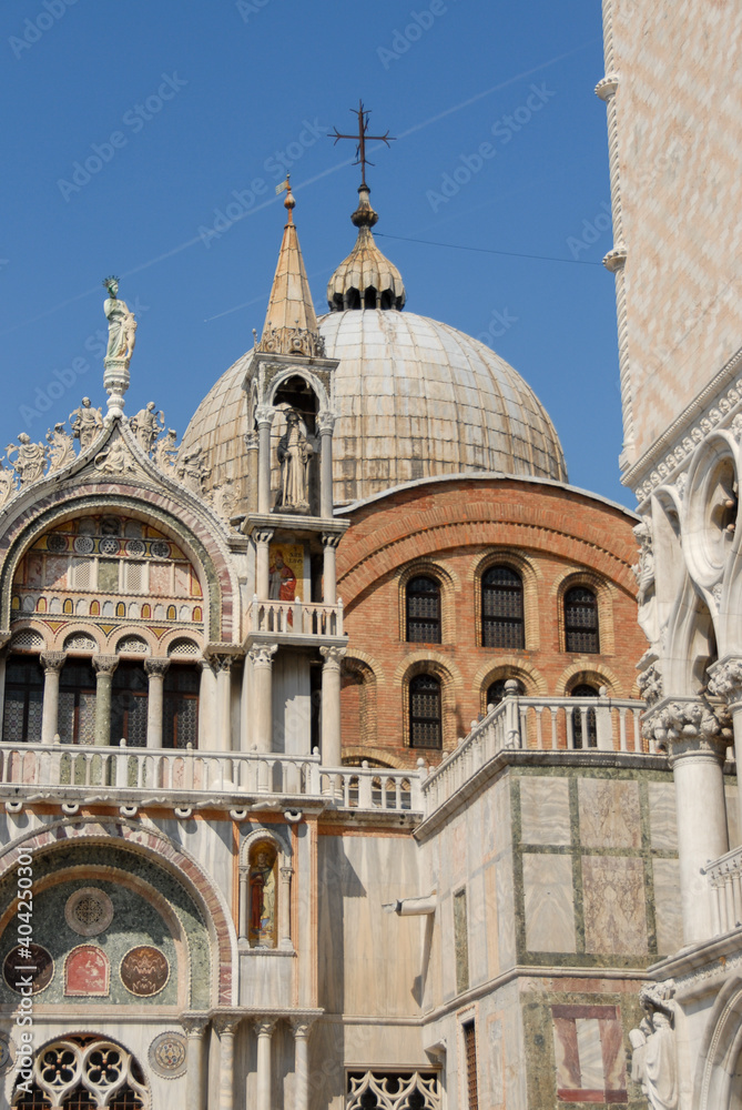 Panoramic view of St Mark Square with St Mark Basilica in Venice