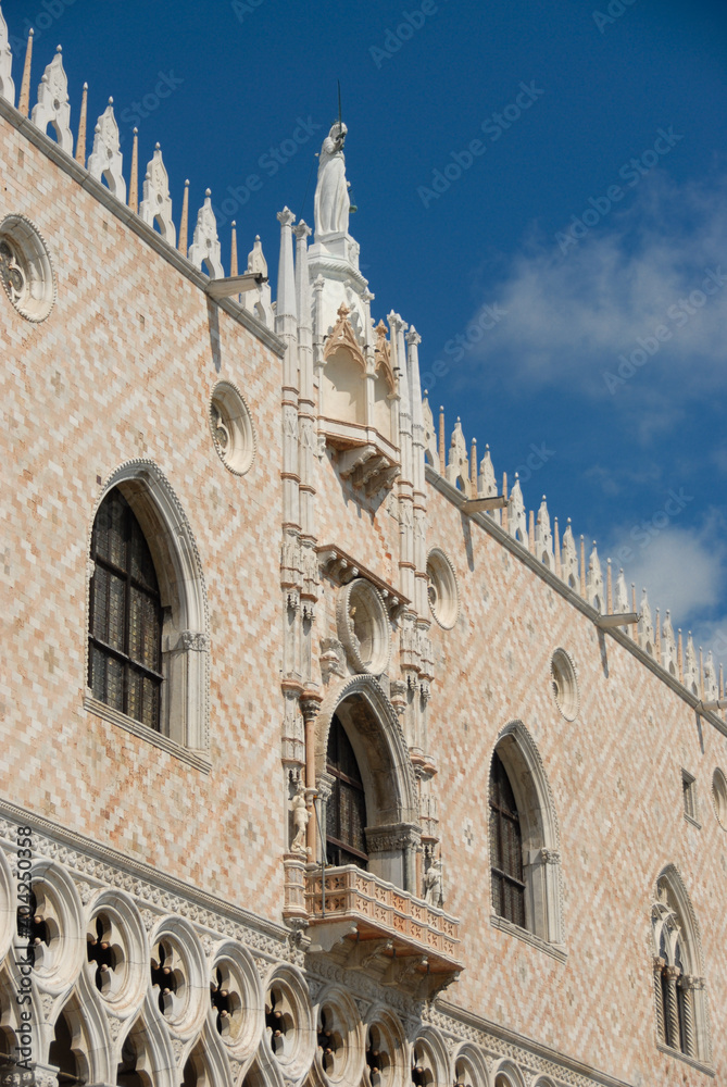 Facade details of Doge's Palace in St Mark´s Square in Venice Italy