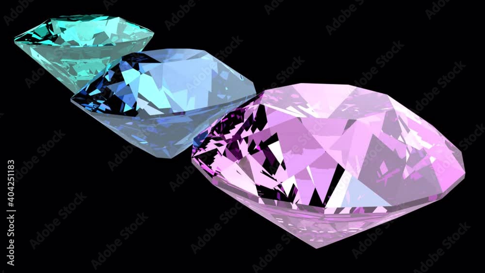 3D Rendering Rotating Colored Sparkling Diamonds Loop 3D Rendering Rotating Colored Sparkling Diamonds Loop