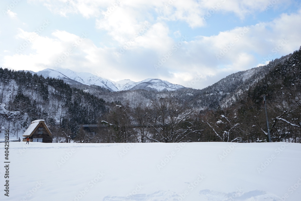 UNESCO, World Heritage Site, Shirakawago village with winter snow in Gifu prefecture, Japan , 日本 岐阜県 白川郷 合掌造り