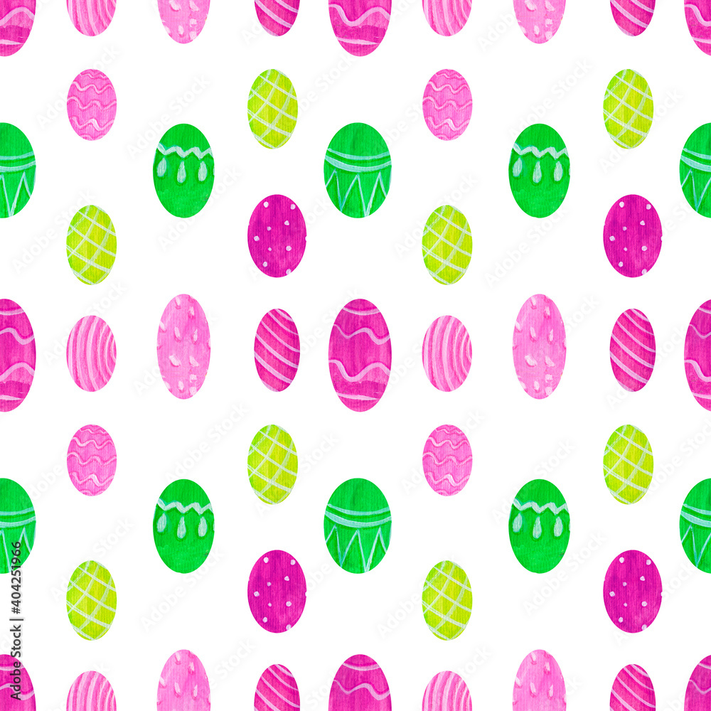 Colorful pattern og eggs on a white background. Easter eggs. 