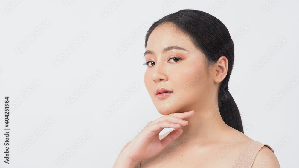 Beauty and skin concept. Young asian woman beauty face make up for skincare cosmetic and showing natural wellness soft and firm and ageless facial skin. she younger-looking or youthful. no retouch Beauty and skin concept. Young asian woman beauty face make up for skincare cosmetic and showing natural wellness soft and firm and ageless facial skin. she younger-looking or youthful. no retouch