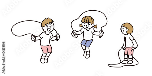 友達と一緒に縄跳びの練習をする子どもたち