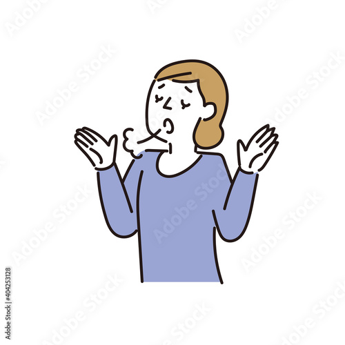 ため息をついてお手上げする30代の女性