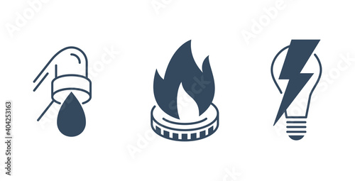 electricity, gasification, water supply flat icons