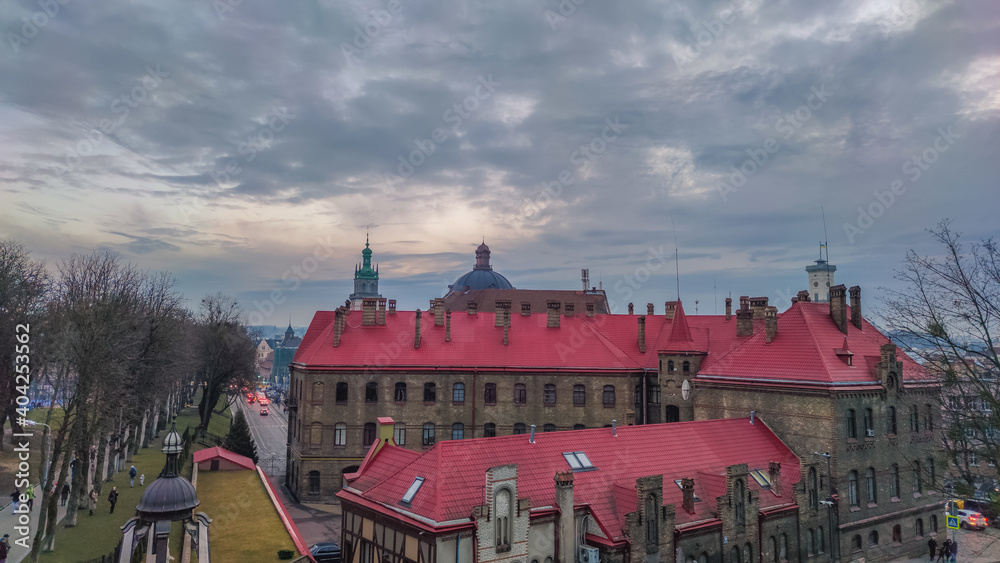 Obraz premium Night Lviv old city architecture in the Christmas