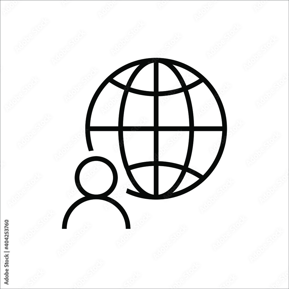 black icon of man and planet on white background, vector illustration