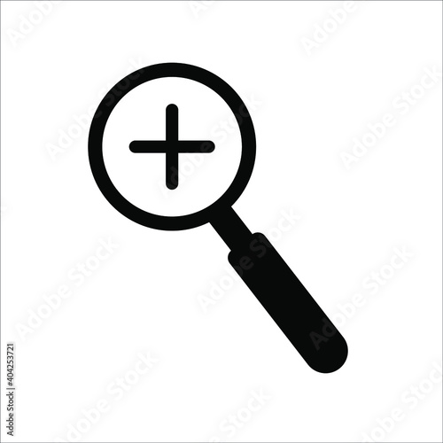 magnifier black icon on white background, vector illustration