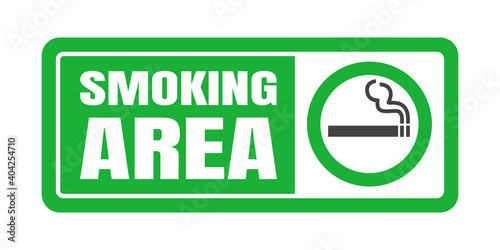Smoking area sign. Green circle cigarette icon sign isolated on white background vector illustration. Cigarette, smoke and green allowed circle.