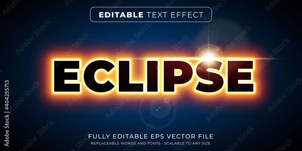 Editable text effect in bright neon eclipse style