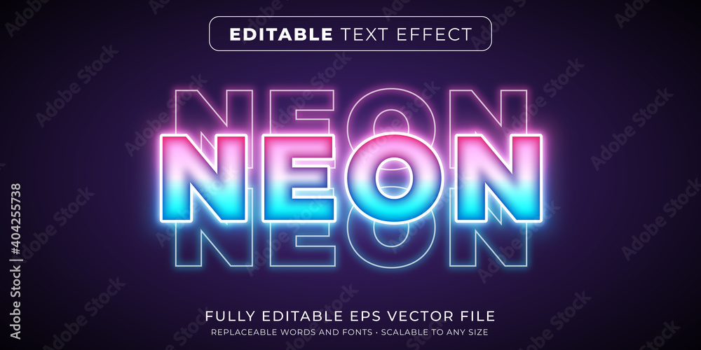 Editable text effect in bright gradient neon style