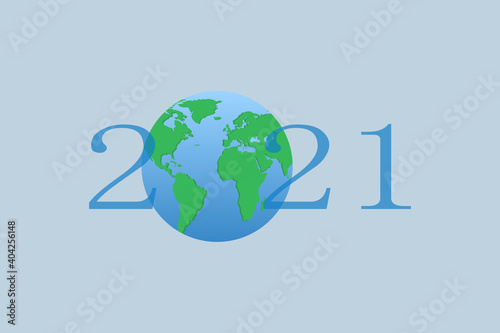 inscription 2021 with globe, vector background, vector illustration
