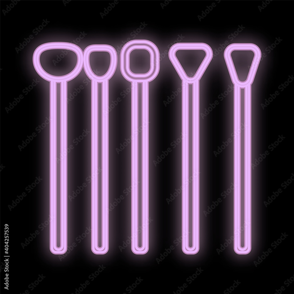 Fototapeta premium set of makeup brushes in pink neon color on a black background. soft, flat brushes for applying shadows, masks, clay and flowing textures. skin care, make-up. illustration
