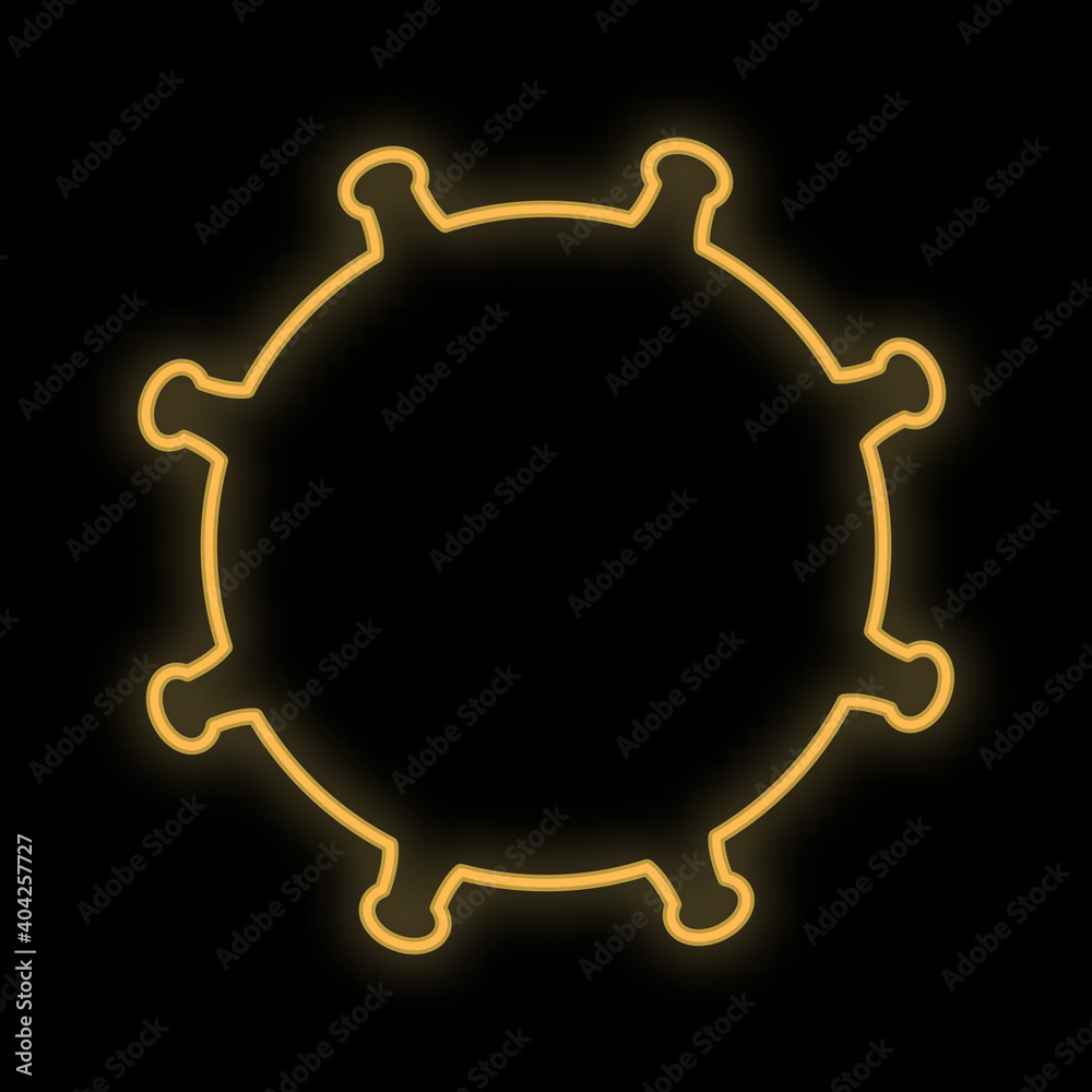 Bright glowing yellow medical scientific digital neon sign for hospital laboratory pharmacy beautiful with coronavirus pandemic virus on black background. illustration Bright glowing yellow medical scientific digital neon sign for hospital laboratory pharmacy beautiful with coronavirus pandemic virus on black background. illustration