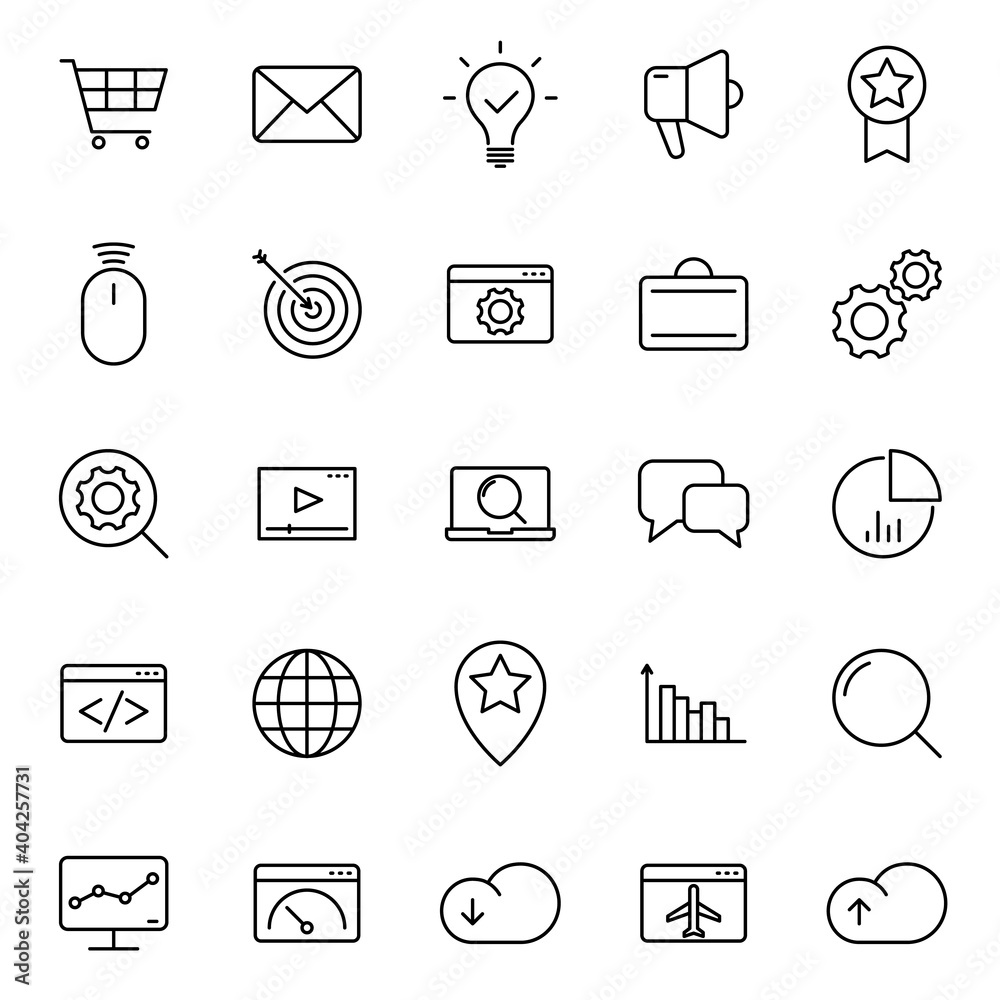 Seo outline vector icons isolated on white. gardening icon set for web ...