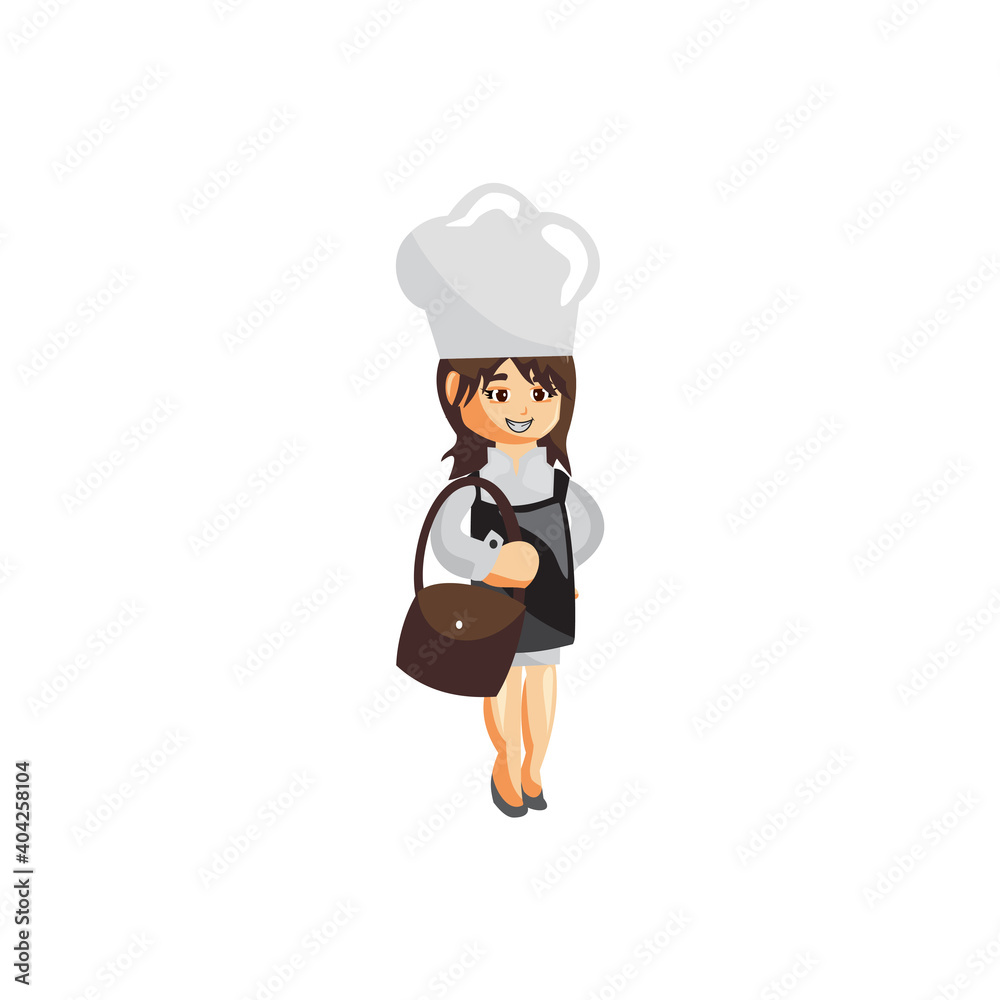 Chef Woman character creation Illustration Template Pose bring Bag