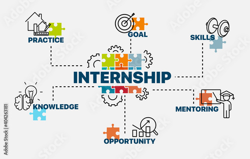 Internship concept. Infographics. Chart with keywords and icons. Vector illustration.