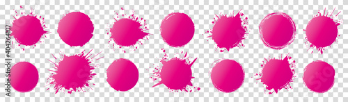 set of pink round brush painted ink stamp circle banner on transparent background