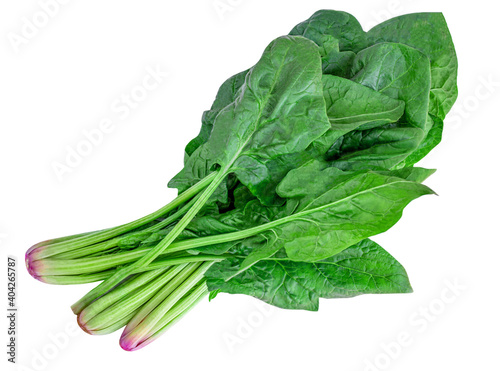 Fresh Spinach leaves isolated on white background. Raw green spinach Top view. Vegan Food concept