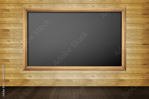 empty blackboard on wooden wall