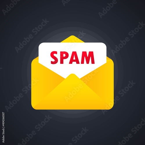 Envelope with spam. Stop spam vector illustration. Email SPAM, vector icon. Spamming mailbox concept. Email box hacking, spam warning.