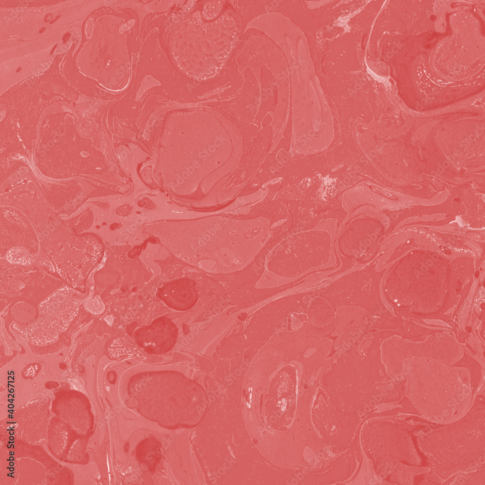 Fototapeta premium Red marble ink texture on watercolor paper background. Marble stone image. Bath bomb effect. Psychedelic biomorphic art.
