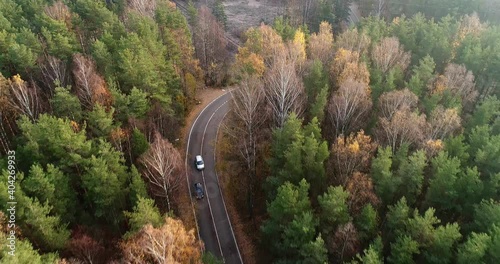Conflict on the road between drivers. Aerial view.