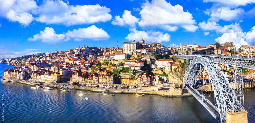 Obraz premium beautiful Porto - view with famous bridge of Luis, Portugal