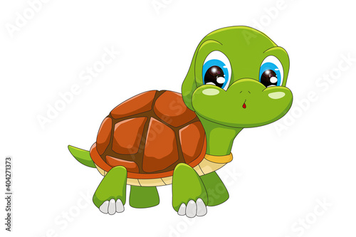 A little cute baby turtle with blue eyes, design animal cartoon vector illustration