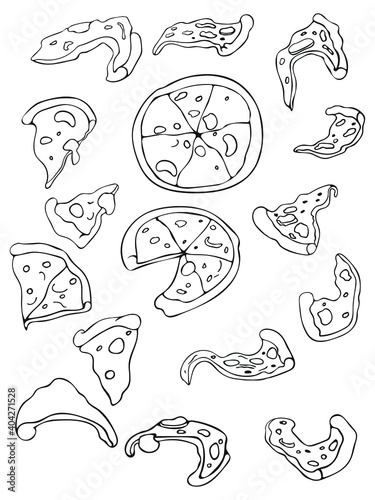 pizza line illustration set