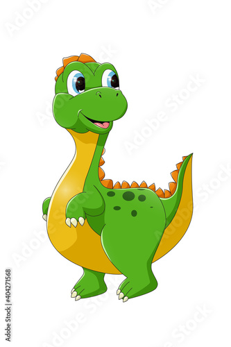 A happy green dinosaur with blue eyes  design animal cartoon vector illustration