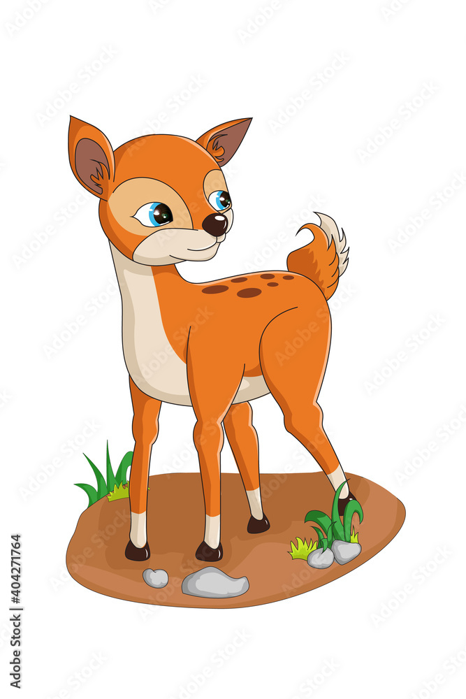 Fototapeta premium A little cute orange mouse deer, design animal cartoon vector illustration