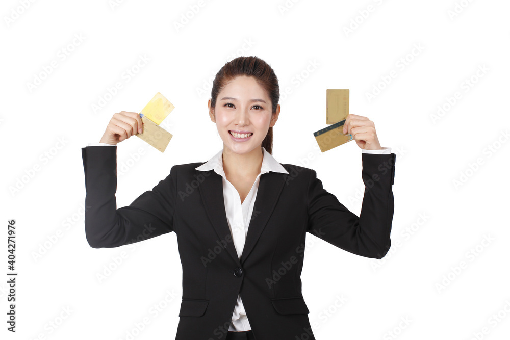 A young Business woman holding credit card A young Business woman holding credit card