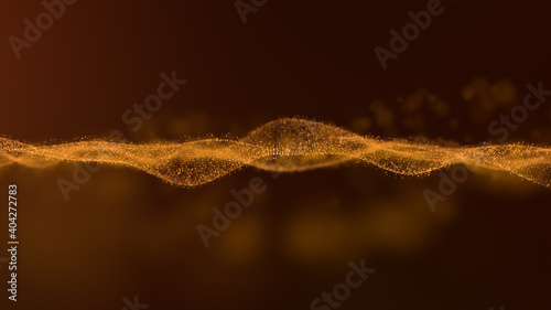 Abstract luxurious, premium glittering golden particles wave motion background floating in cyberspace background © Kittiphat