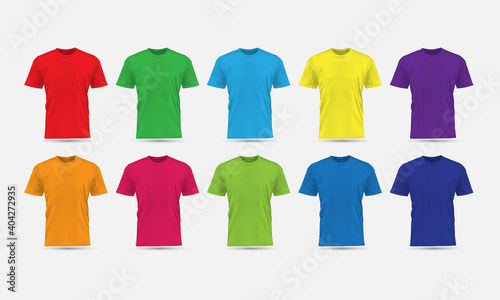 Realistic vector T-Shirt flesh color front view blank mockup collection set grey background illustration.