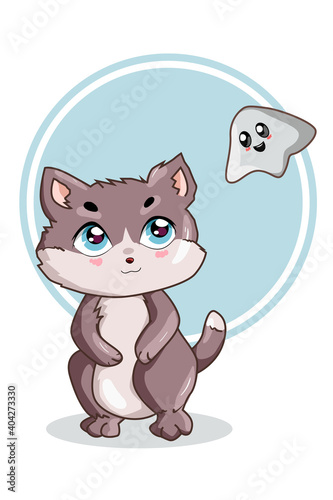 A little cute cat with small ghost vector illustration