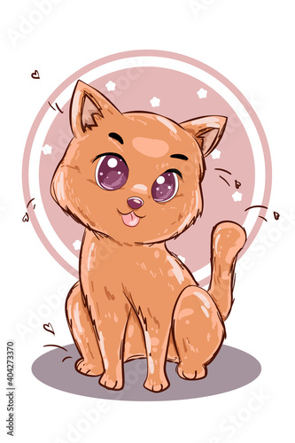 A little happy cute brown cat vector illustration