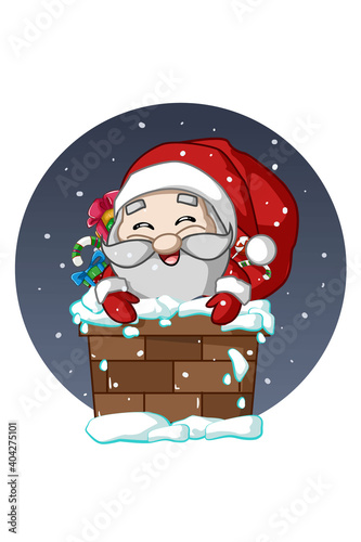 Santa Claus in the chimney brought Christmas gifts