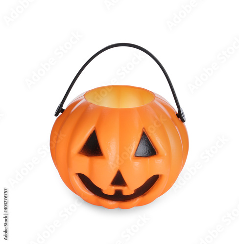 Halloween trick or treat bucket isolated on white