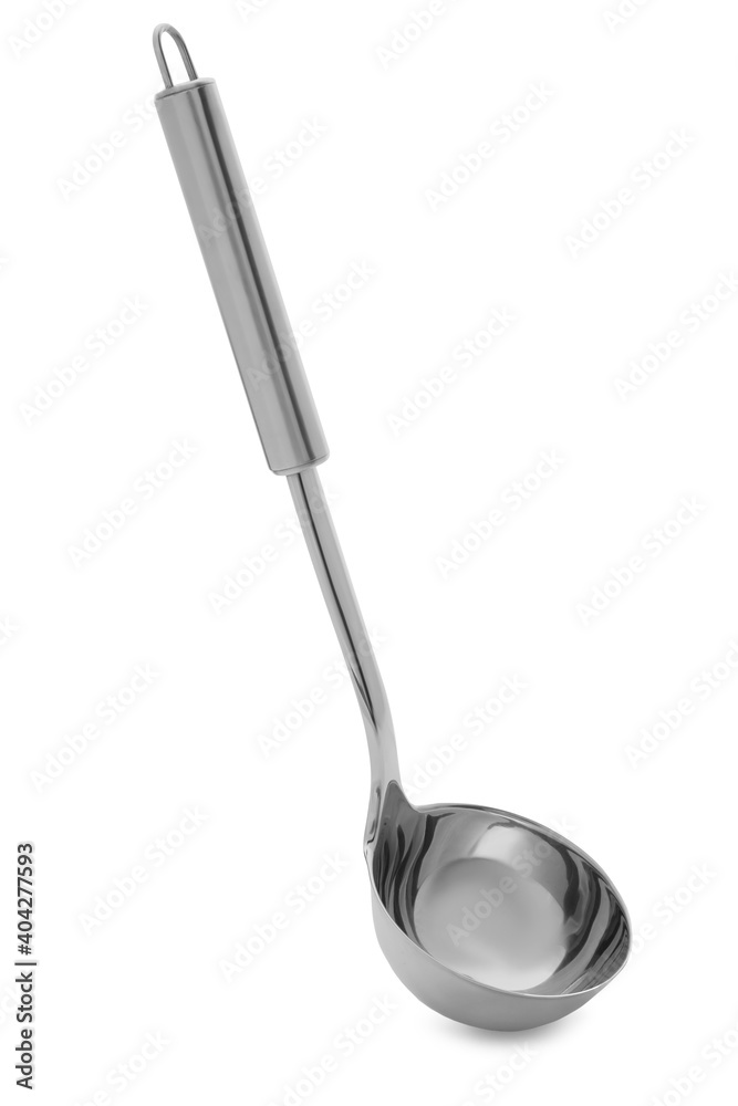 New soup ladle isolated on white. Kitchen utensils