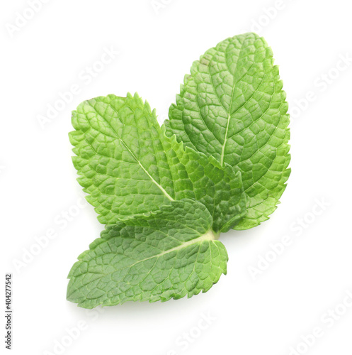 Fresh green mint leaves isolated on white, top view