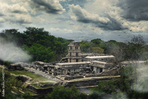 Fototapeta Naklejka Na Ścianę i Meble -  Mystical ancient Mayan city hidden in the wild jungle